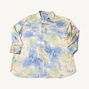 Zara Satin Oversized Watercolour Tie Dye Style Blue & Green Size